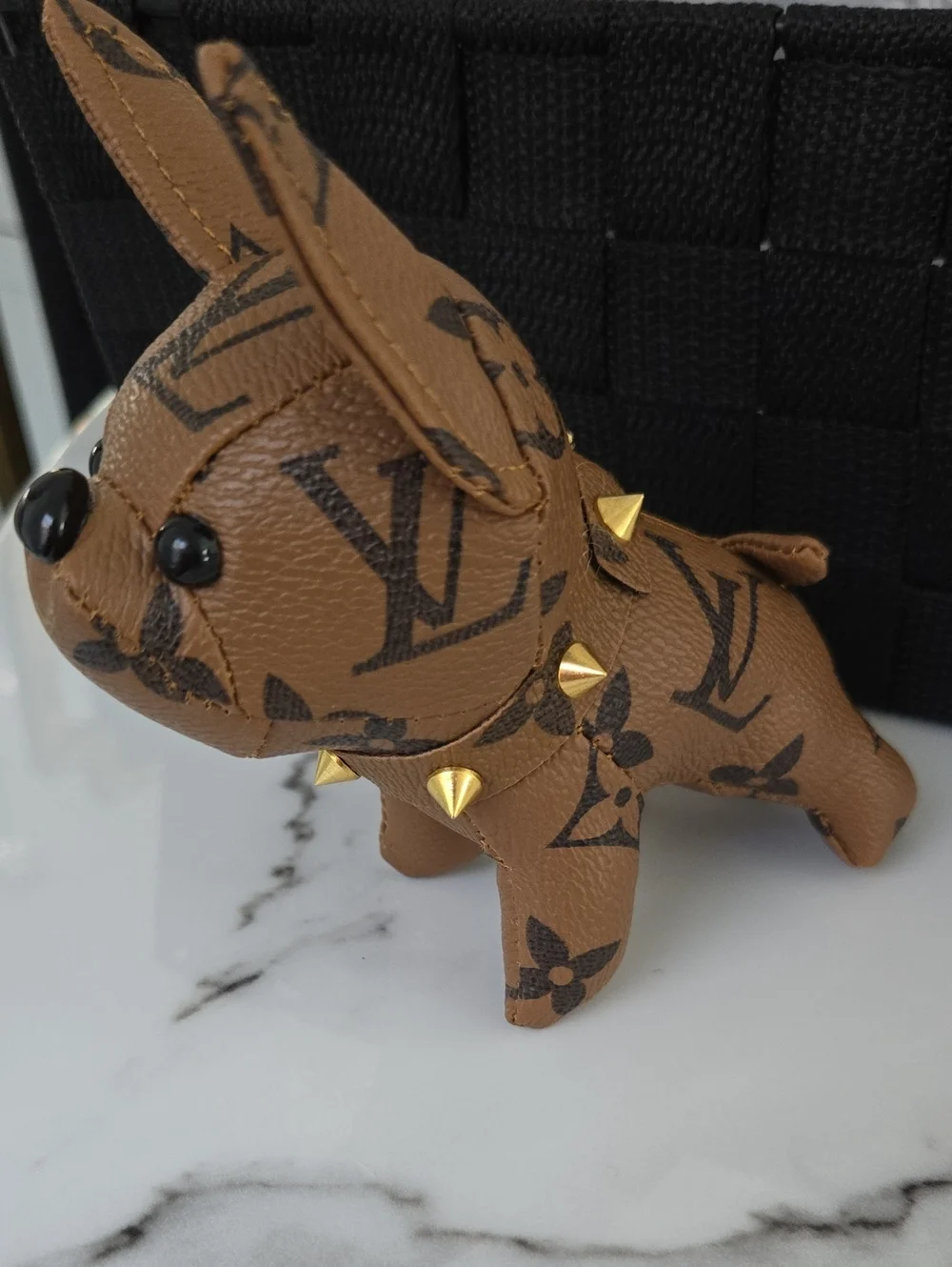 Luxury Brown Dog Figurine Keychain with Stud Accents